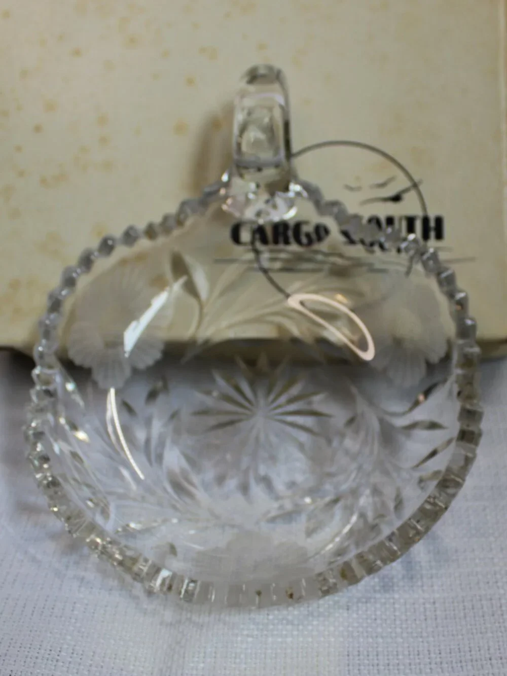 Vintage Lead Crystal Dish With Finger Loop w/ Original Box